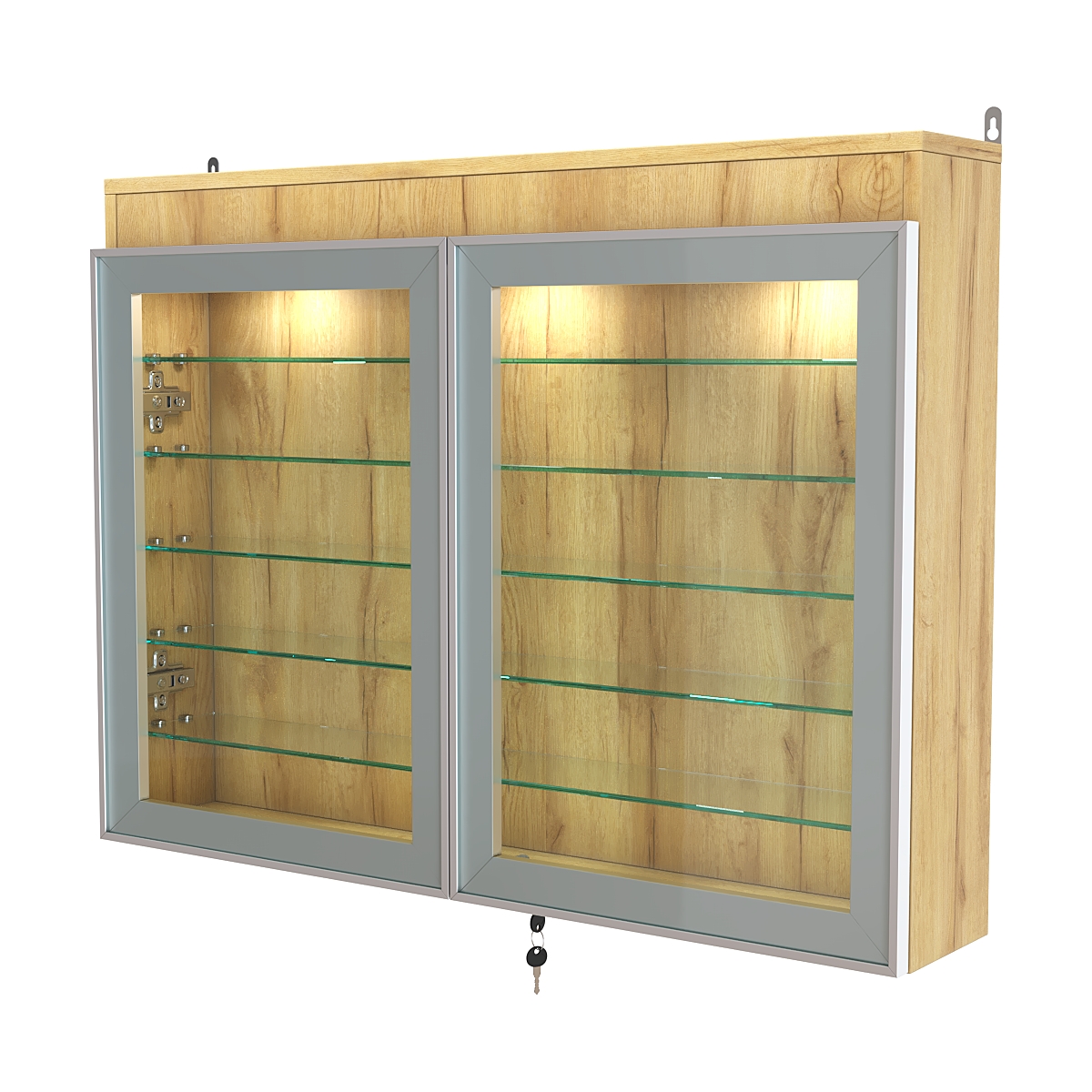 Витрина настенная №3-7А широкая с фризом и пятью стеклянными полками серии Collecto Дуб Золотистый