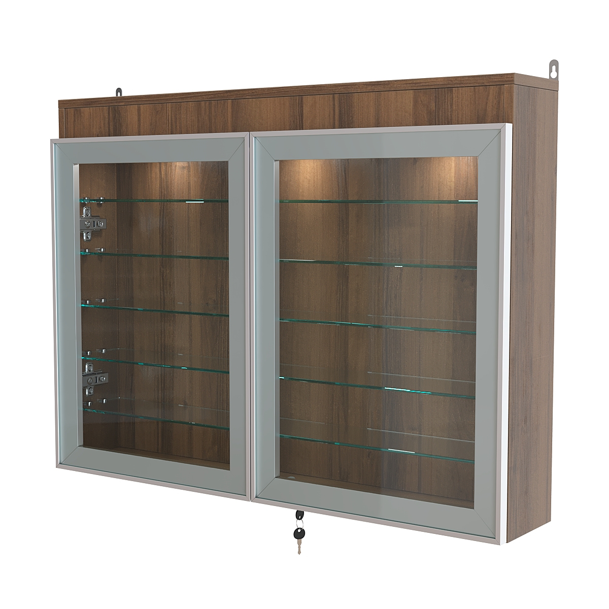 Витрина настенная №3-7А широкая с фризом и пятью стеклянными полками серии Collecto Орех