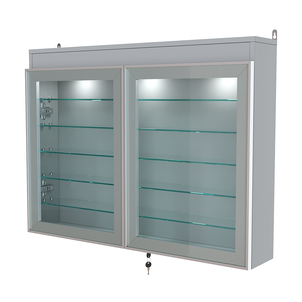 Витрина настенная №3-7А широкая с фризом и пятью стеклянными полками серии Collecto Серый