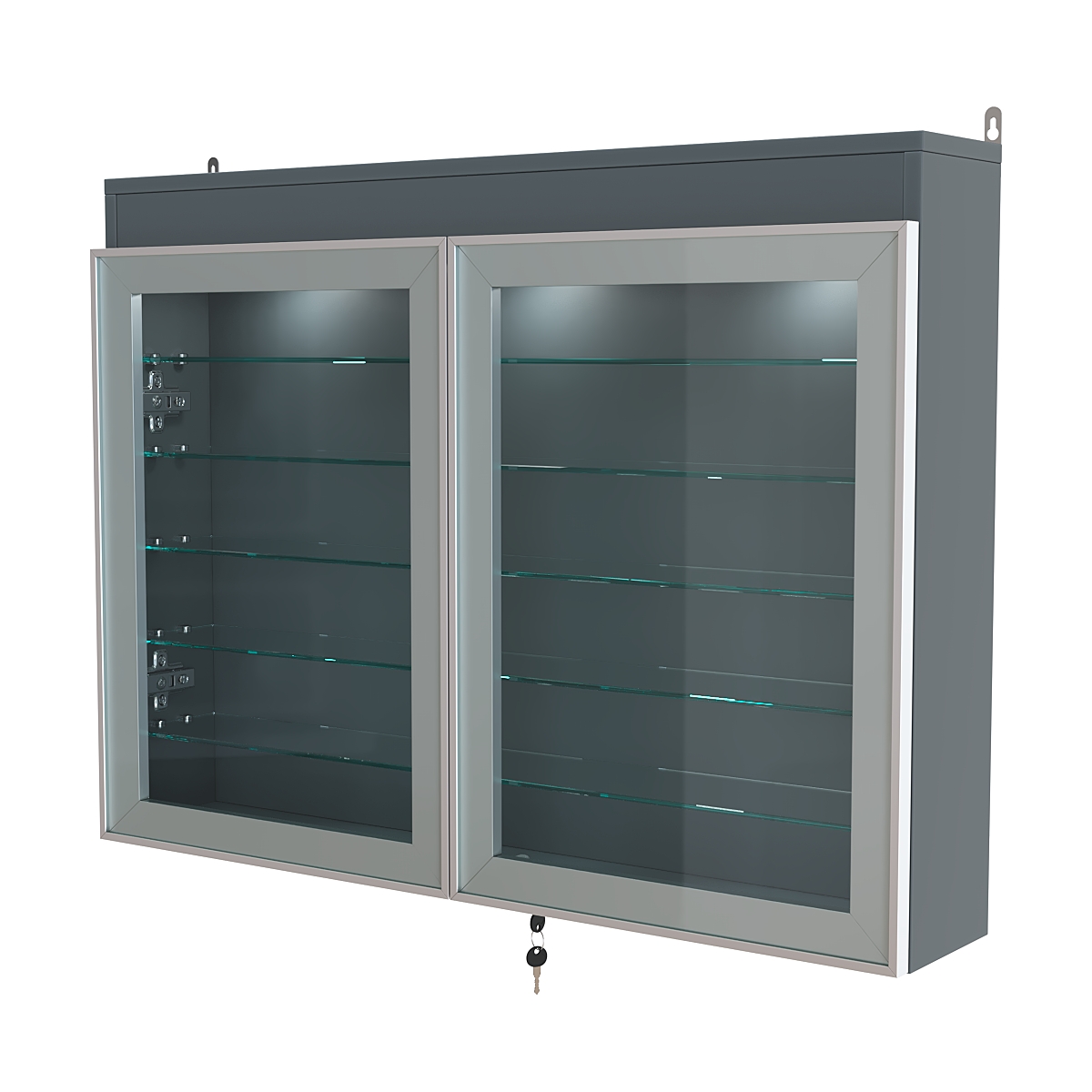 Витрина настенная №3-7А широкая с фризом и пятью стеклянными полками серии Collecto Темно-Серый