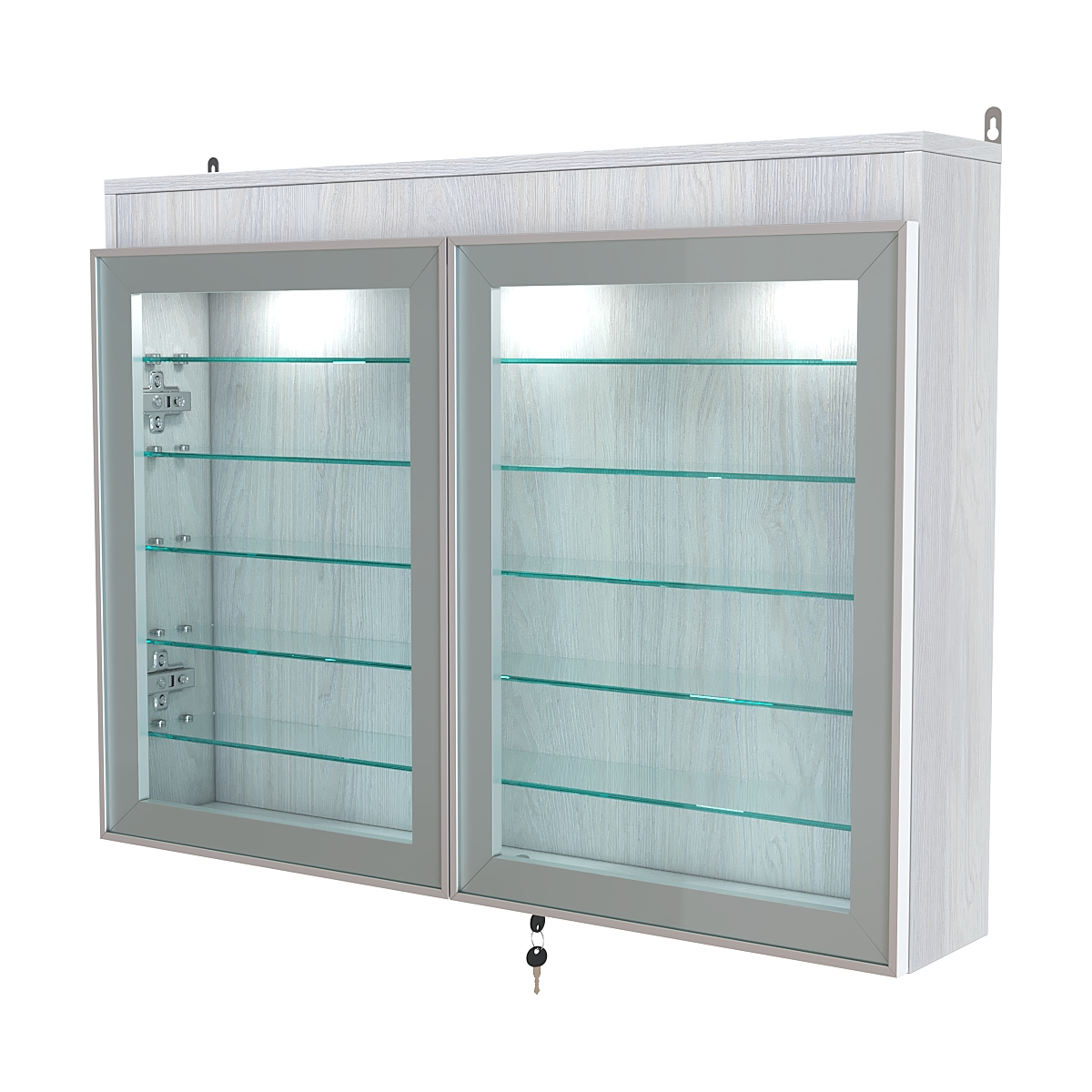 Витрина настенная №3-7А широкая с фризом и пятью стеклянными полками серии Collecto Ясень Анкор светлый