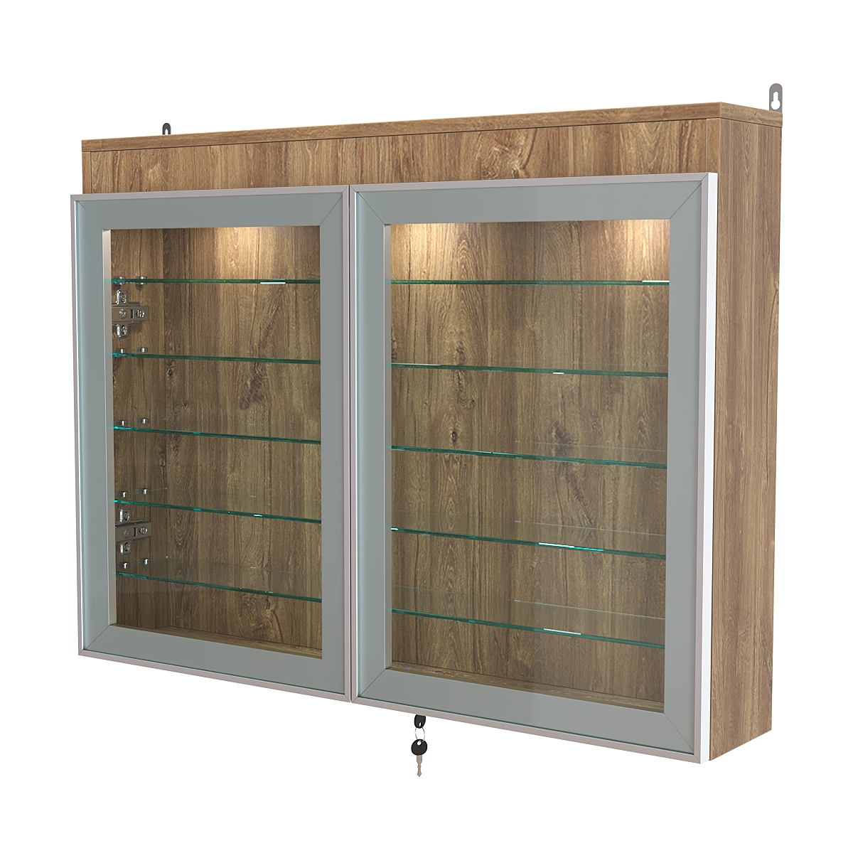 Витрина настенная №3-7А широкая с фризом и пятью стеклянными полками серии Collecto Дуб Канзас коричневый