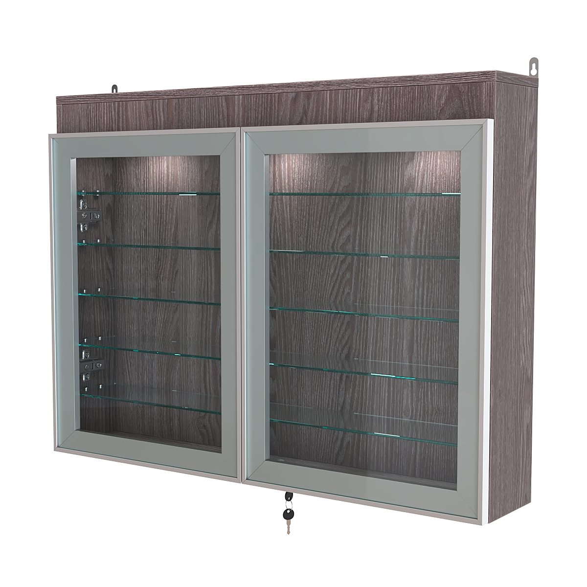 Витрина настенная №3-7А широкая с фризом и пятью стеклянными полками серии Collecto Ясень Анкор темный