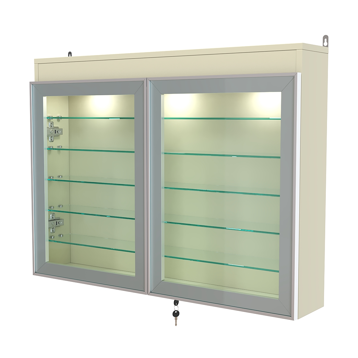 Витрина настенная №3-7А широкая с фризом и пятью стеклянными полками серии Collecto Крем Вайс