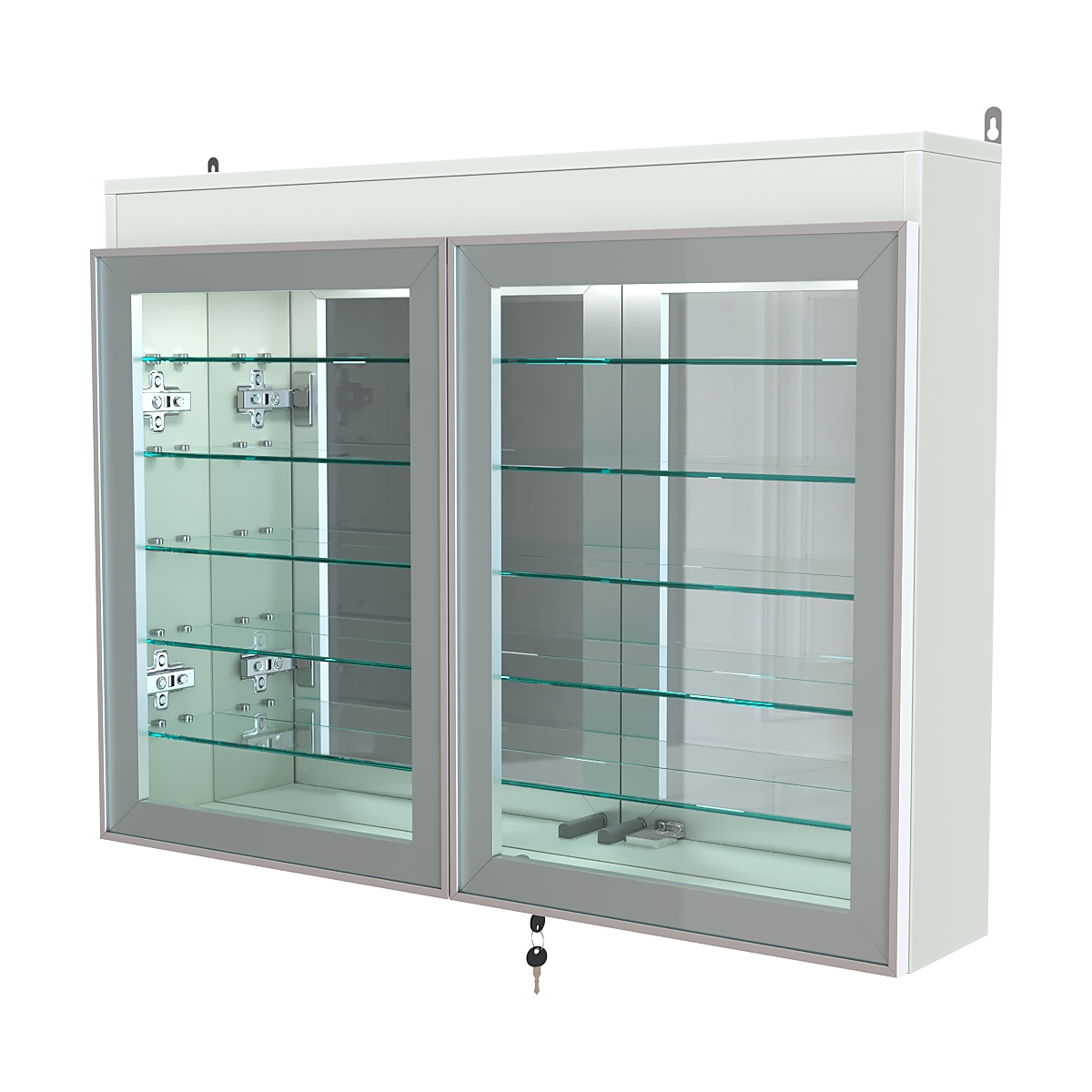 Витрина настенная №3-8А широкая с подсветкой, стеклянными полками и зеркалом серии Collecto Белый