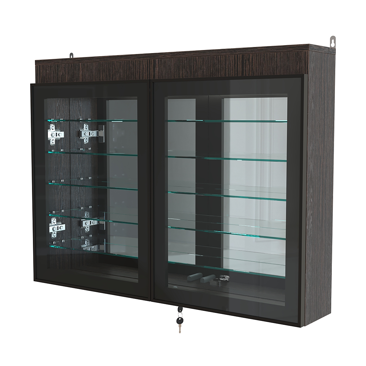 Витрина настенная №3-8А широкая с подсветкой, стеклянными полками и зеркалом серии Collecto Дуб Венге