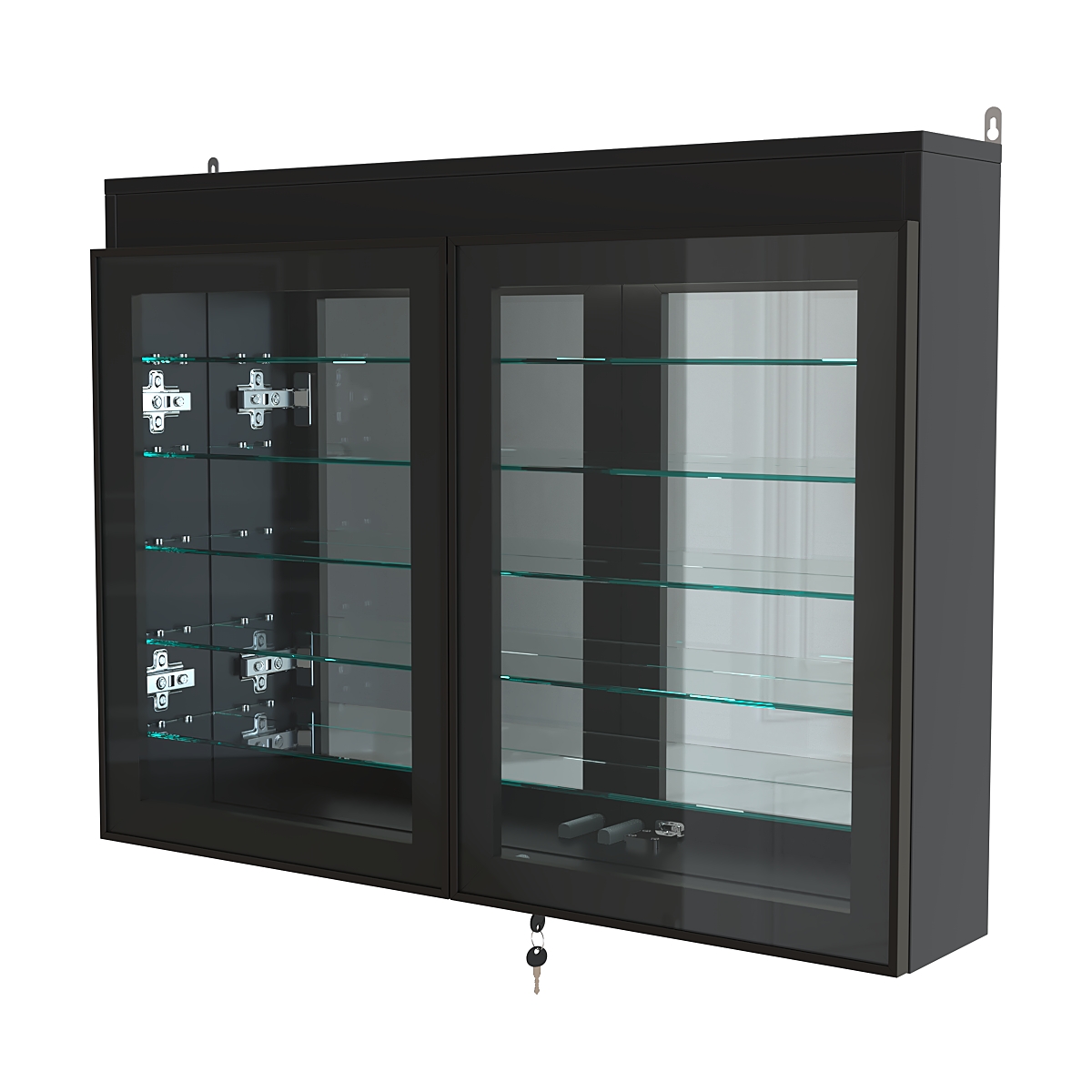 Витрина настенная №3-8А широкая с подсветкой, стеклянными полками и зеркалом серии Collecto Черный