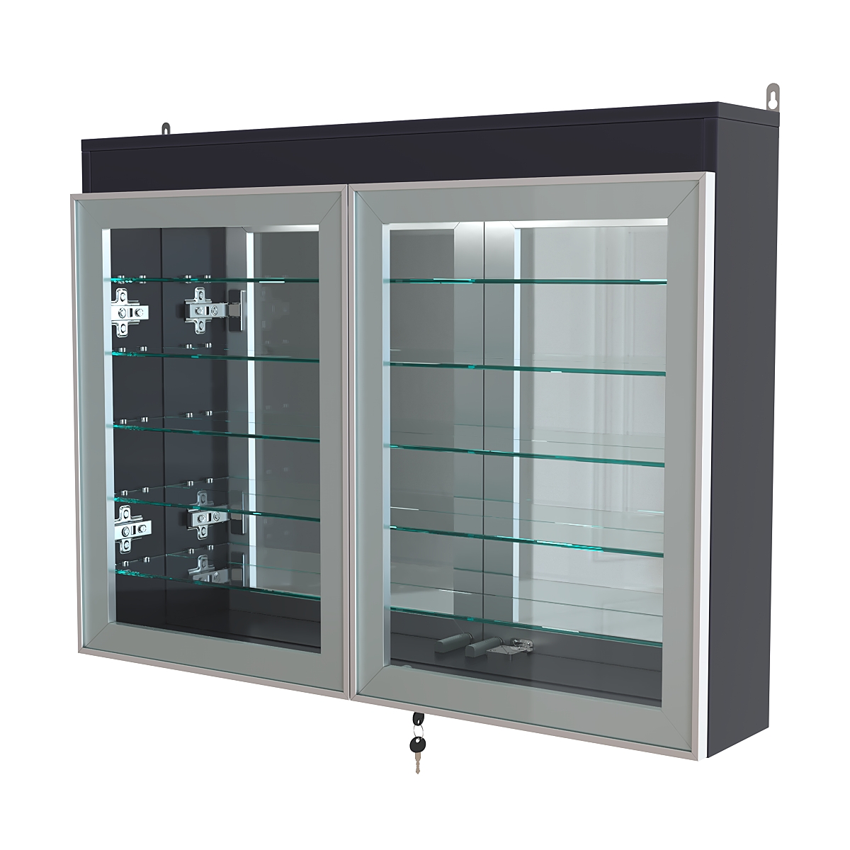 Витрина настенная №3-8А широкая с подсветкой, стеклянными полками и зеркалом серии Collecto Антрацит