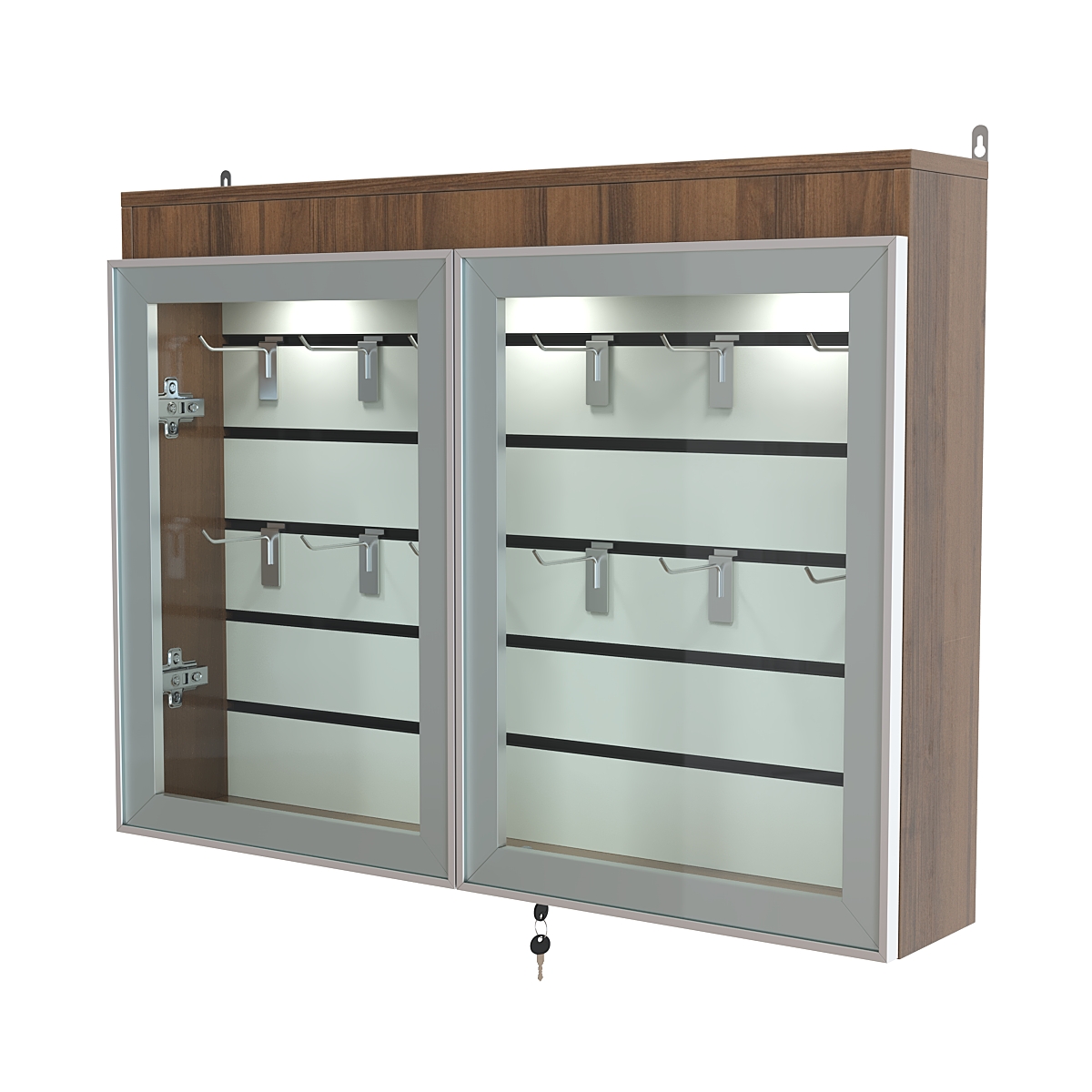 Витрина настенная №3-2Б широкая со встроенной подсветкой  серии Collecto Орех