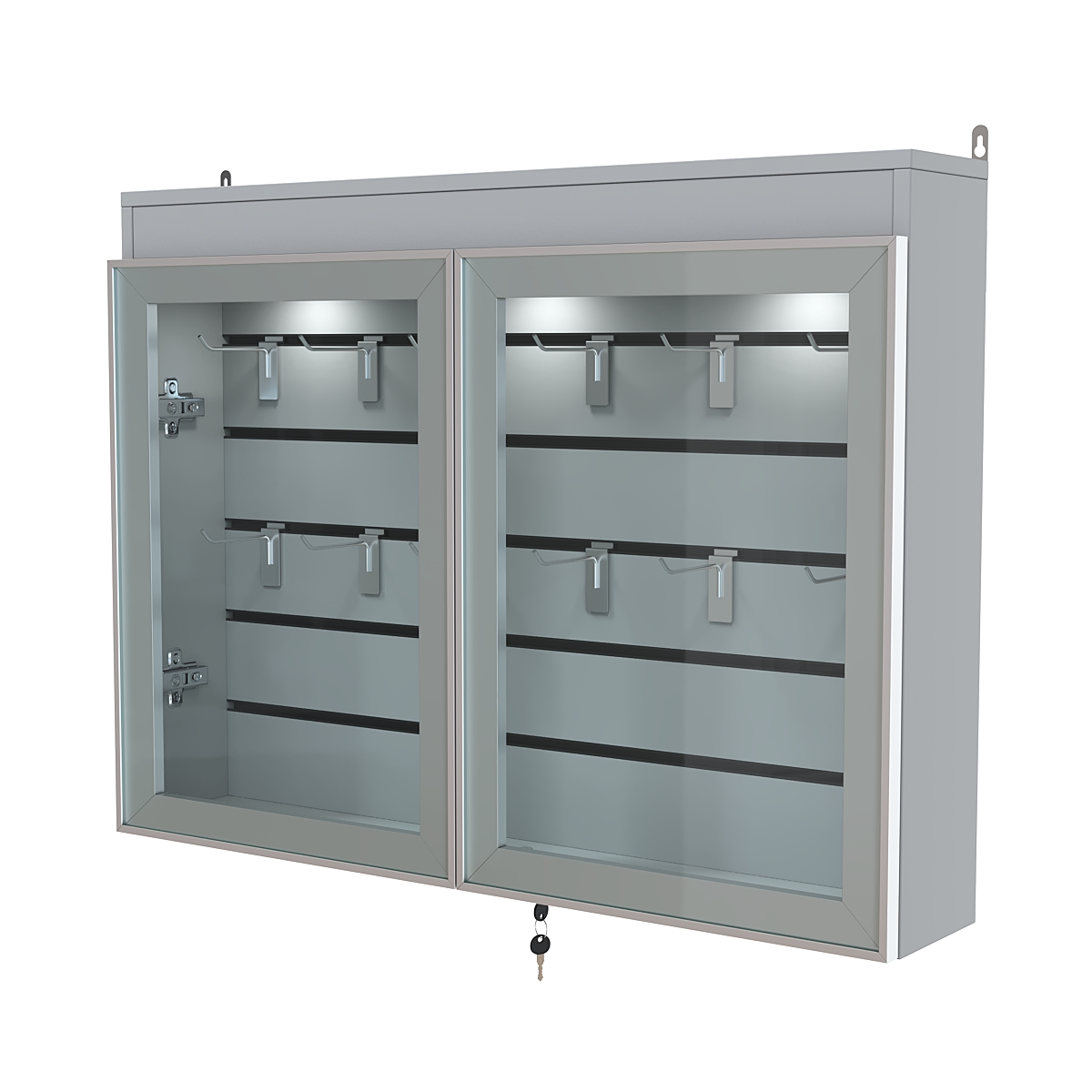 Витрина настенная №3-2Б широкая со встроенной подсветкой  серии Collecto Серый