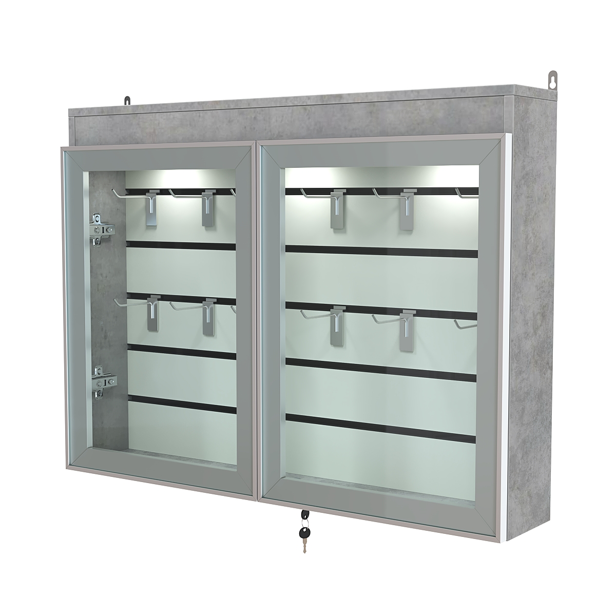 Витрина настенная №3-2Б широкая со встроенной подсветкой  серии Collecto Бетон Чикаго светло-серый F186 ST9