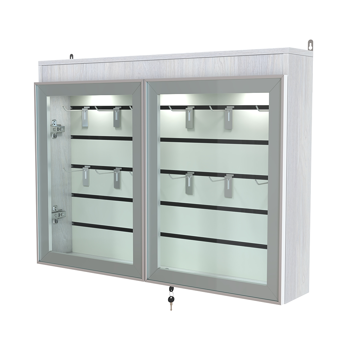 Витрина настенная №3-2Б широкая со встроенной подсветкой  серии Collecto Ясень Анкор светлый