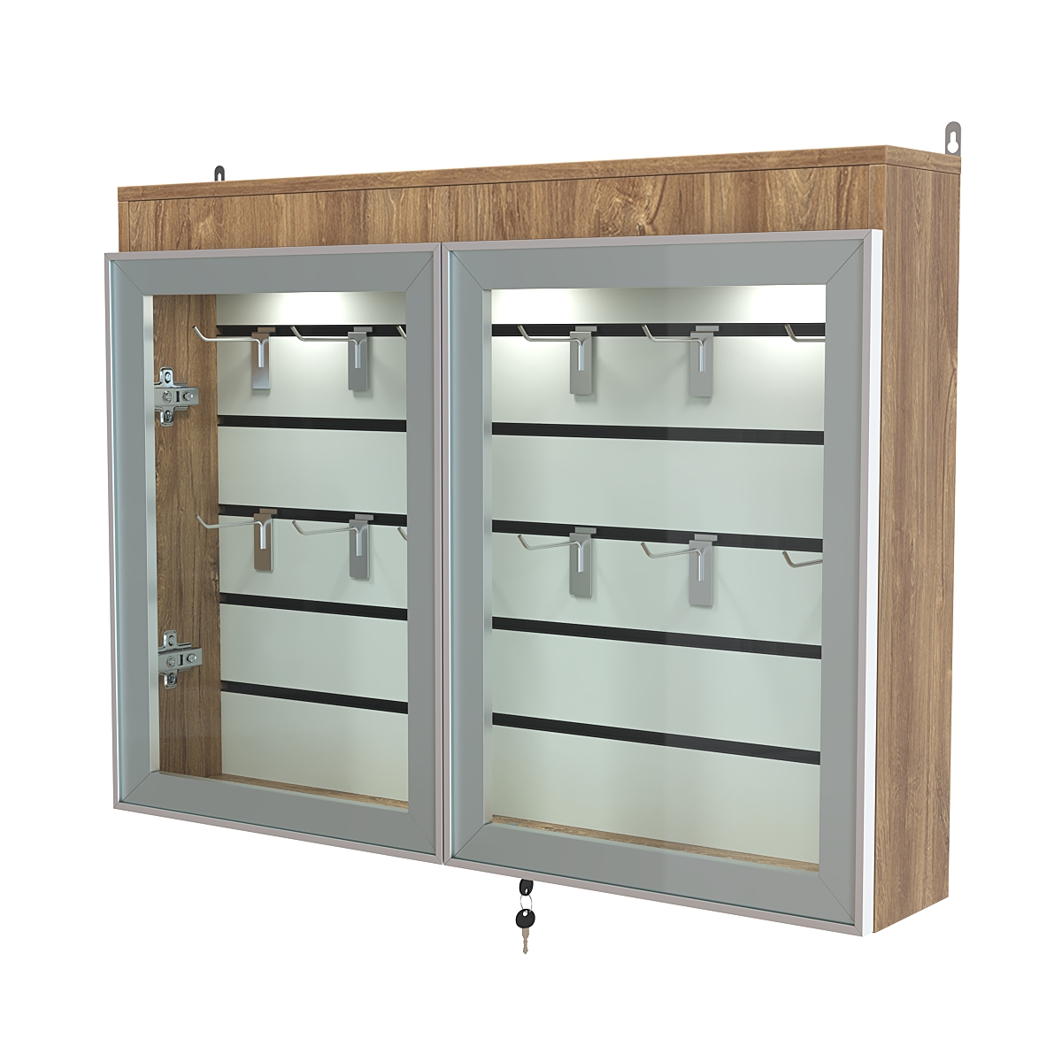 Витрина настенная №3-2Б широкая со встроенной подсветкой  серии Collecto Дуб Канзас коричневый