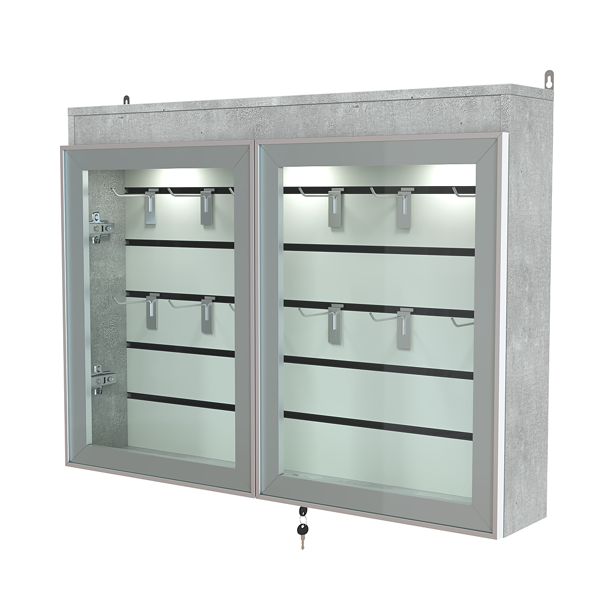 Витрина настенная №3-2Б широкая со встроенной подсветкой  серии Collecto Метрополитан Грей