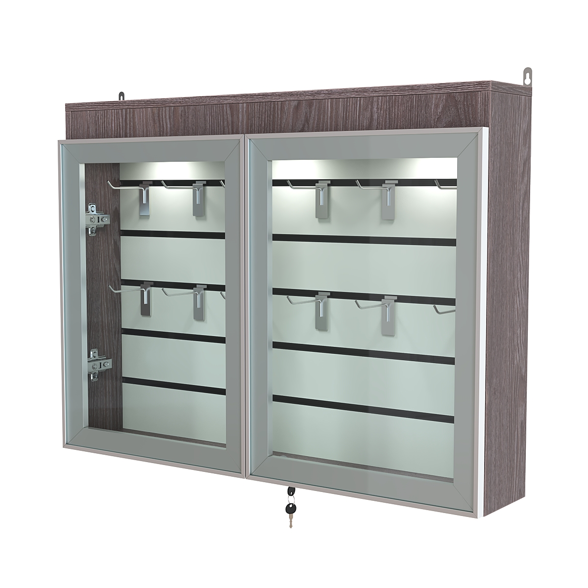 Витрина настенная №3-2Б широкая со встроенной подсветкой  серии Collecto Ясень Анкор темный