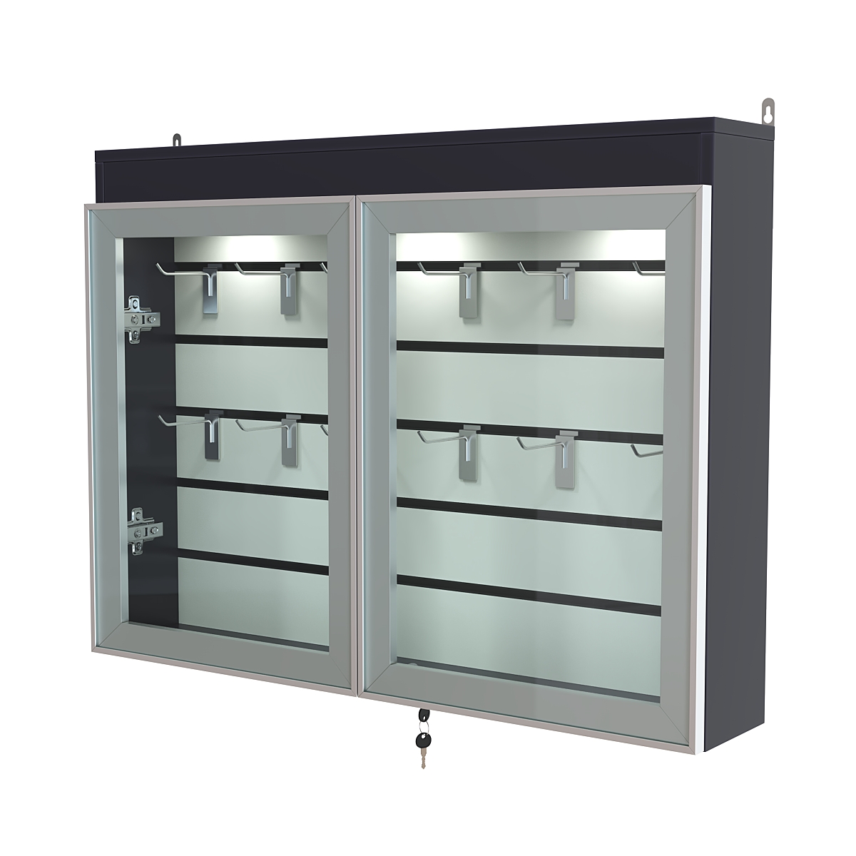 Витрина настенная №3-2Б широкая со встроенной подсветкой  серии Collecto Антрацит