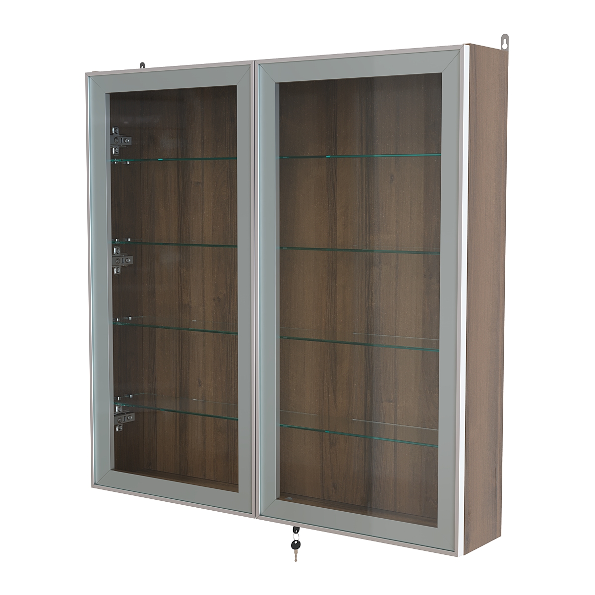 Витрина настенная №4-1А с узкими прозрачными полками серии Collecto Орех