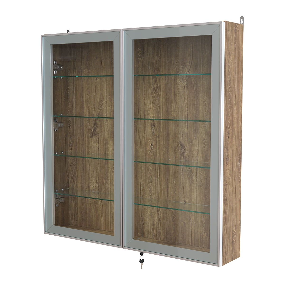 Витрина настенная №4-1А с узкими прозрачными полками серии Collecto Дуб Канзас коричневый