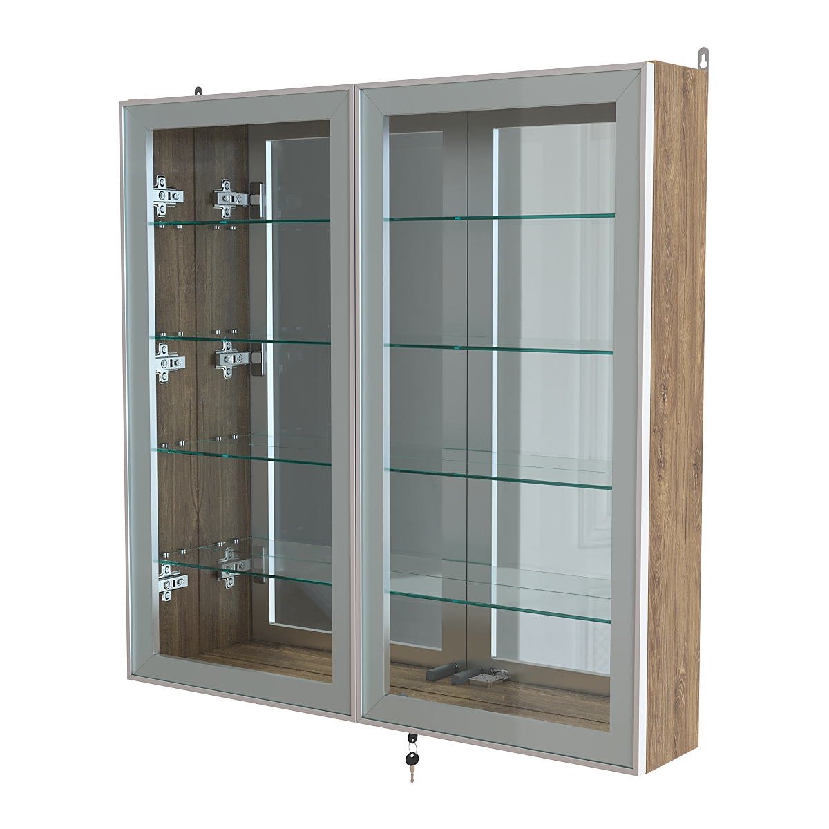 Витрина настенная №4-2А зеркальная серии Collecto Дуб Канзас коричневый