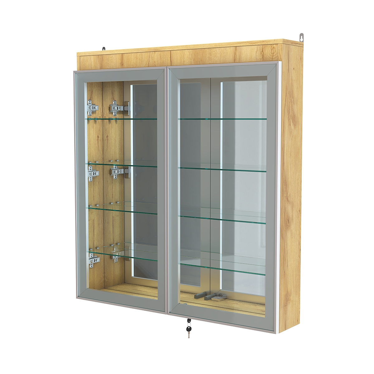 Витрина настенная №4-4А зеркальная с подсветкой серии Collecto Дуб Золотистый