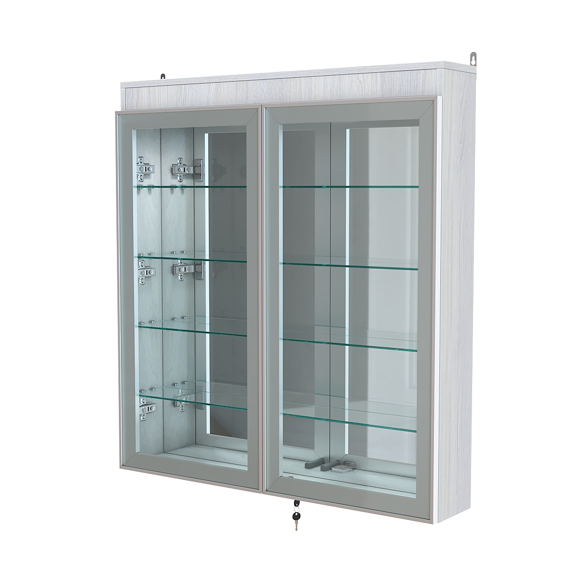 Витрина настенная №4-4А зеркальная с подсветкой серии Collecto Ясень Анкор светлый