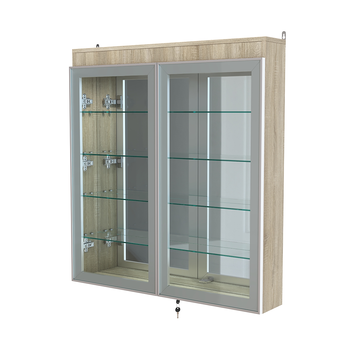 Витрина настенная №4-4А зеркальная с подсветкой серии Collecto Дуб Сонома