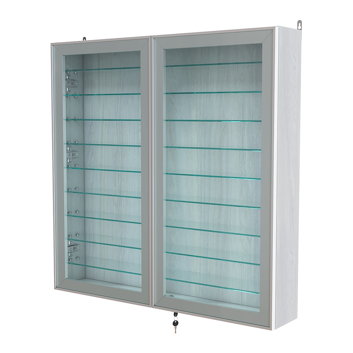 Витрина настенная №4-5А с девятью прозрачными полками серии Collecto Ясень Анкор светлый