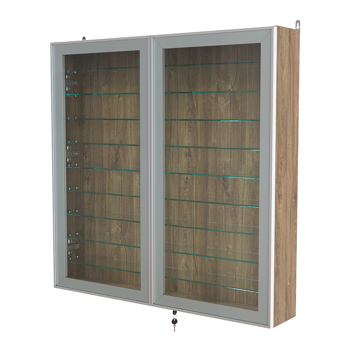 Витрина настенная №4-5А с девятью прозрачными полками серии Collecto Дуб Канзас коричневый