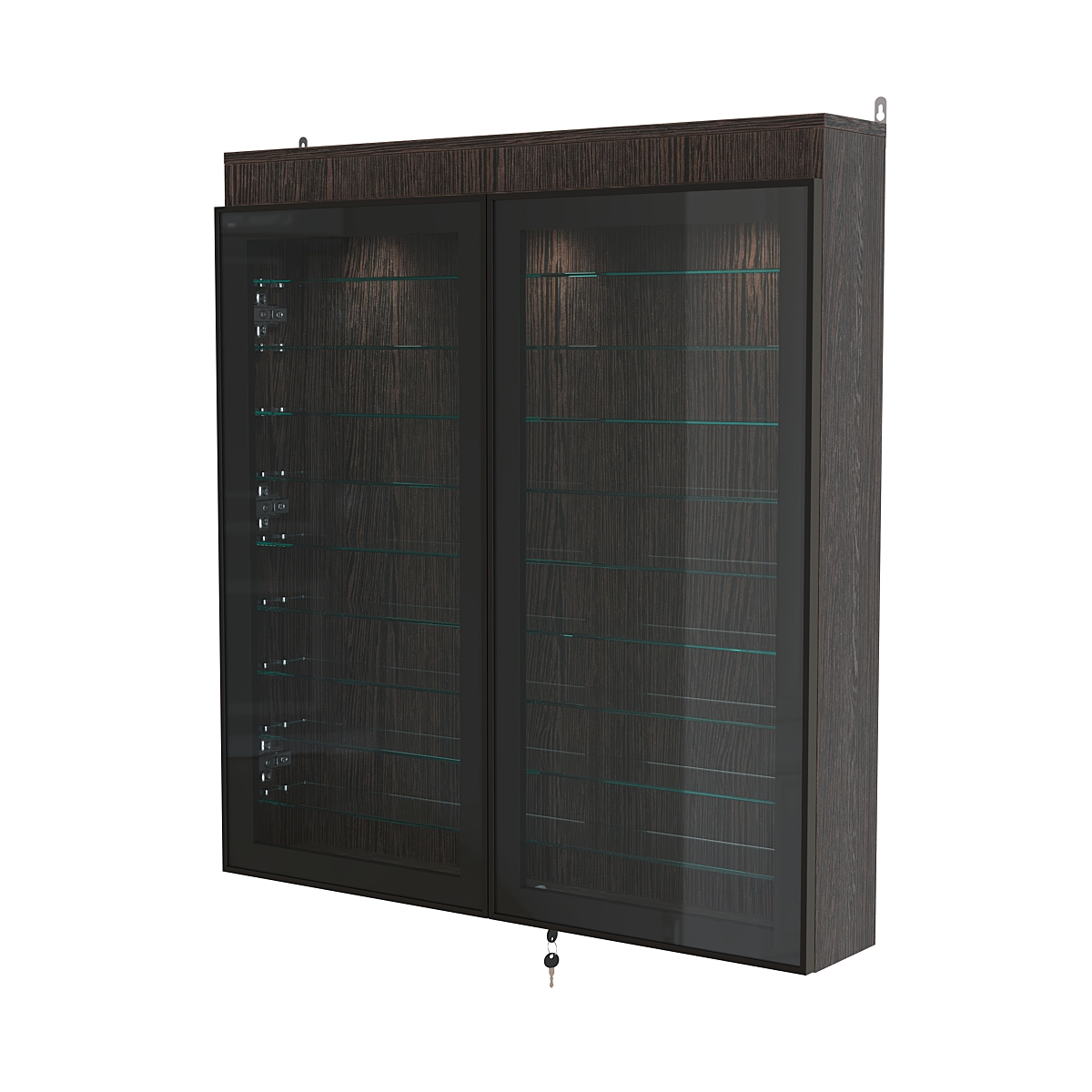 Витрина настенная №4-7А с фризом и девятью стеклянными полками серии Collecto Дуб Венге