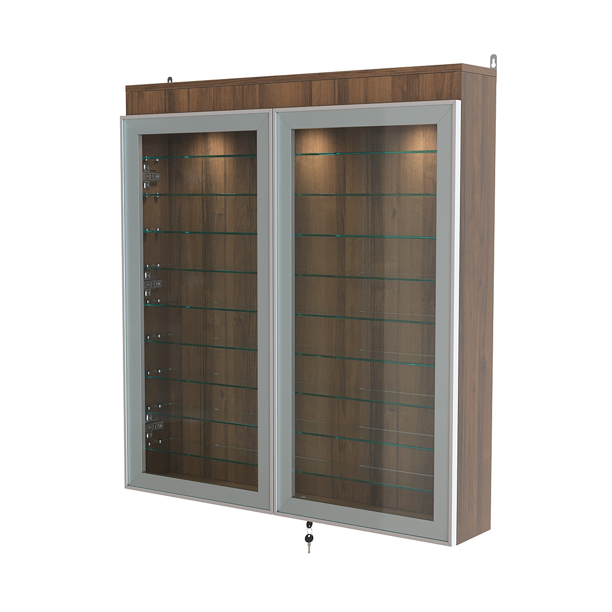 Витрина настенная №4-7А с фризом и девятью стеклянными полками серии Collecto Орех