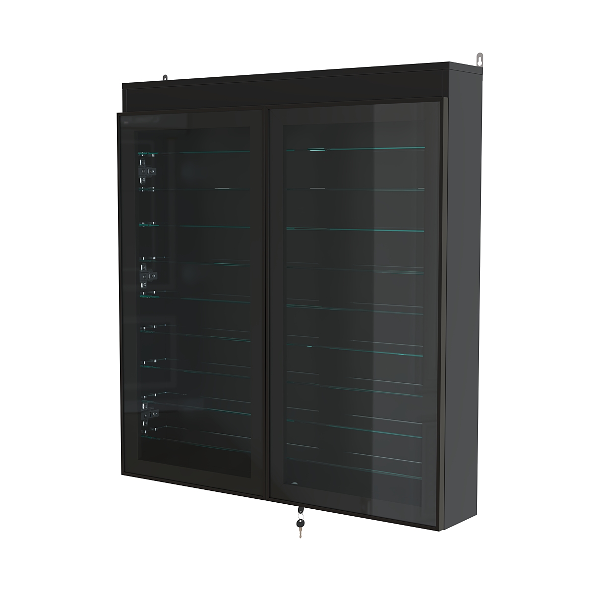 Витрина настенная №4-7А с фризом и девятью стеклянными полками серии Collecto Черный