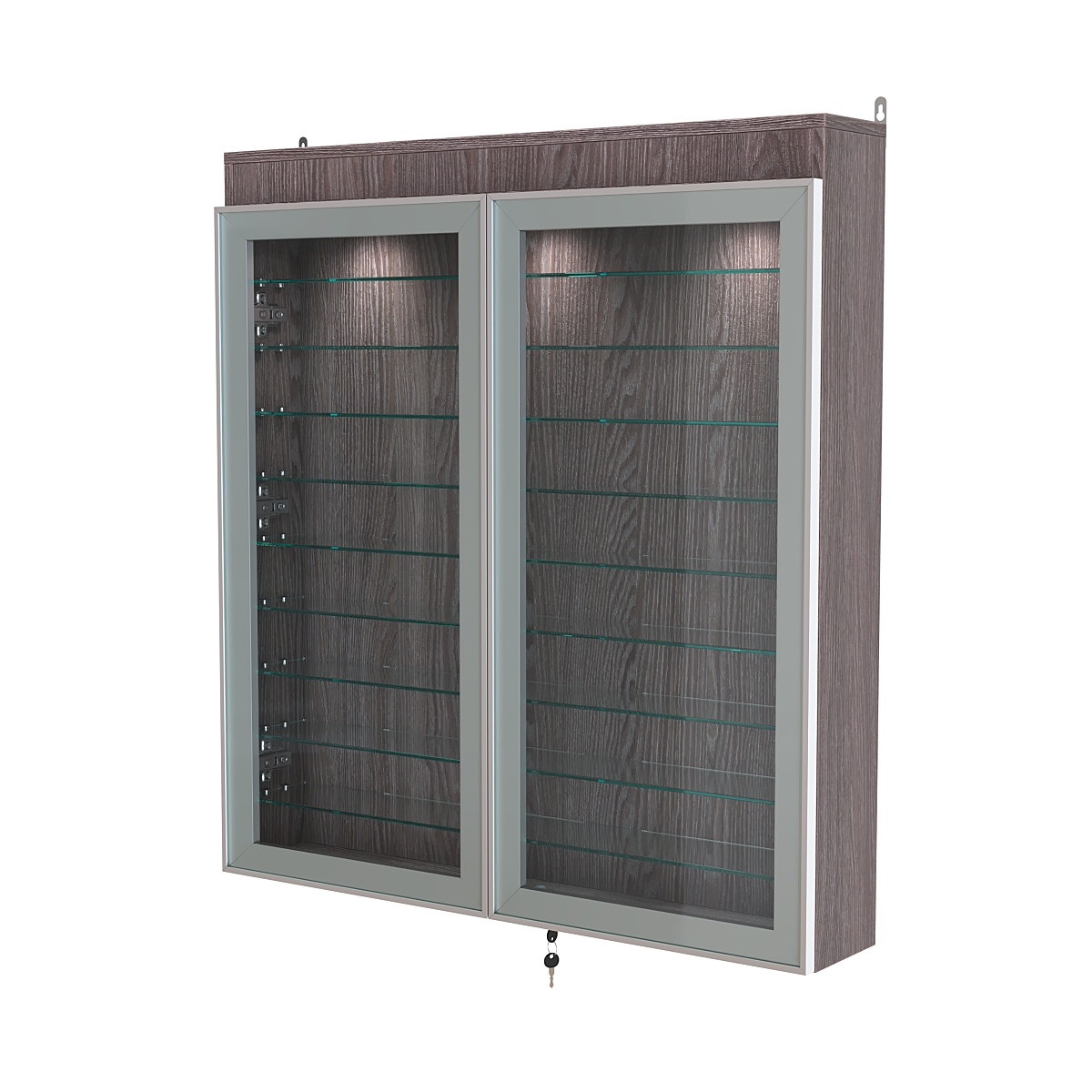 Витрина настенная №4-7А с фризом и девятью стеклянными полками серии Collecto Ясень Анкор темный