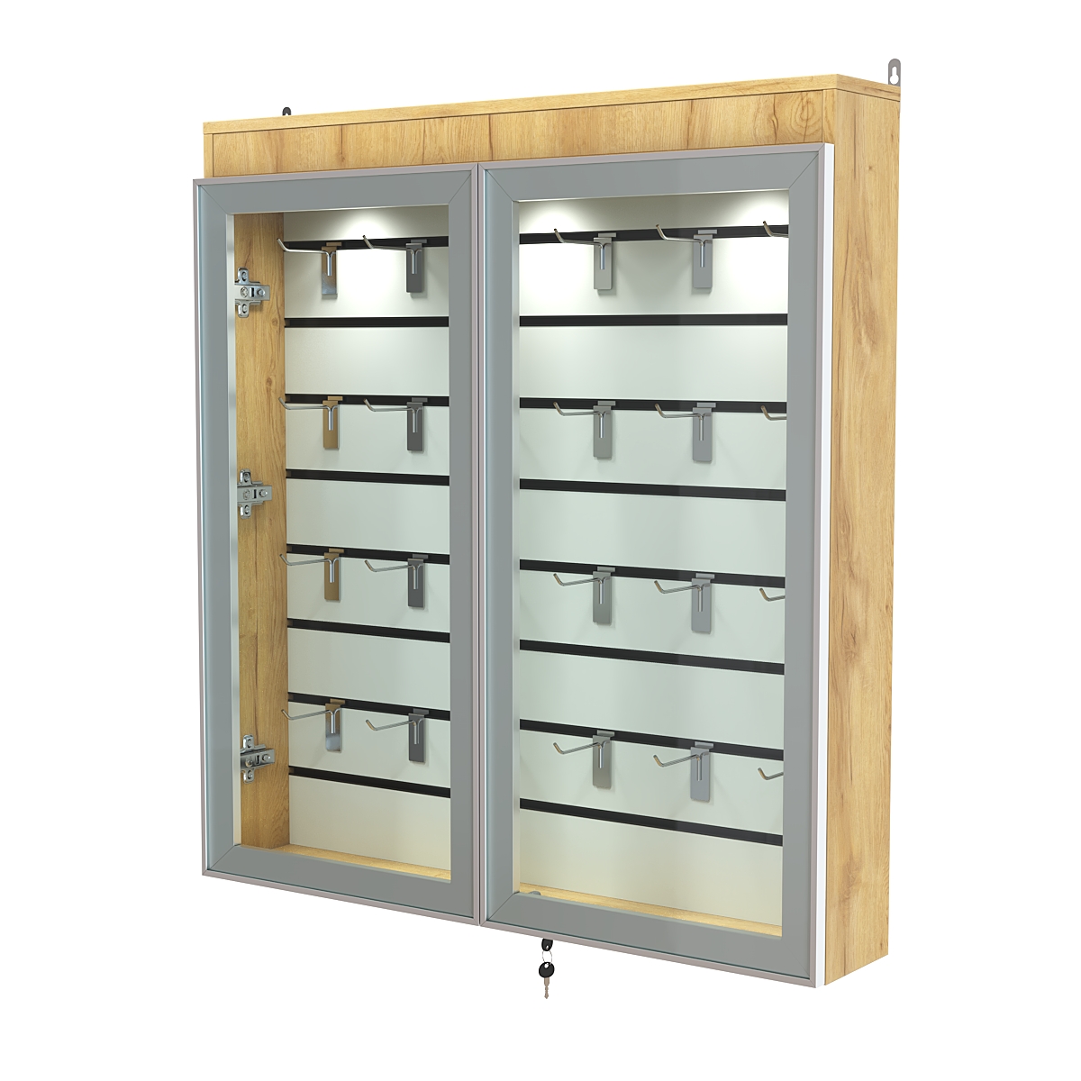 Витрина настенная №4-2Б закрытая с экономпанелью и фризом серии Collecto Дуб Золотистый