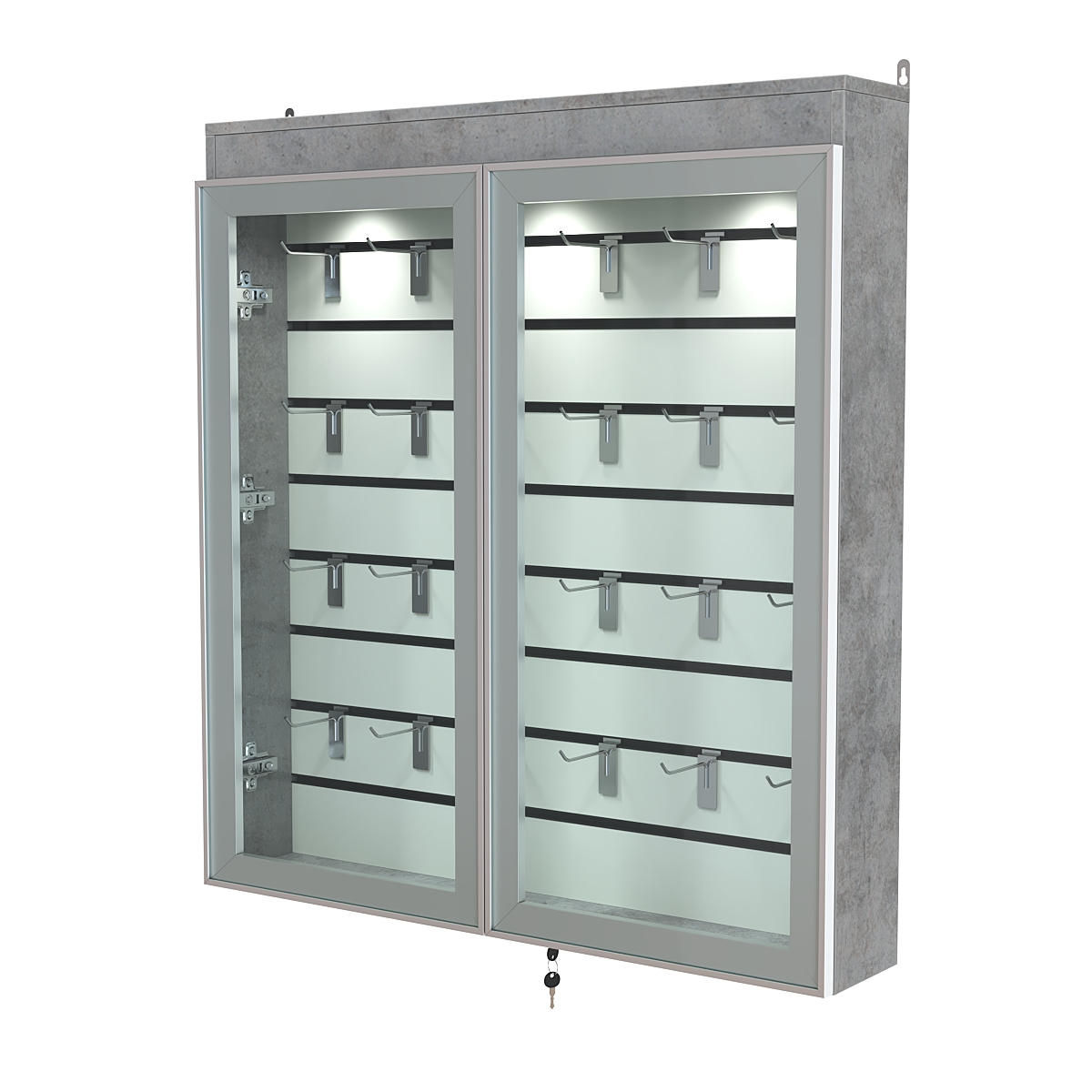 Витрина настенная №4-2Б закрытая с экономпанелью и фризом серии Collecto Бетон Чикаго светло-серый F186 ST9