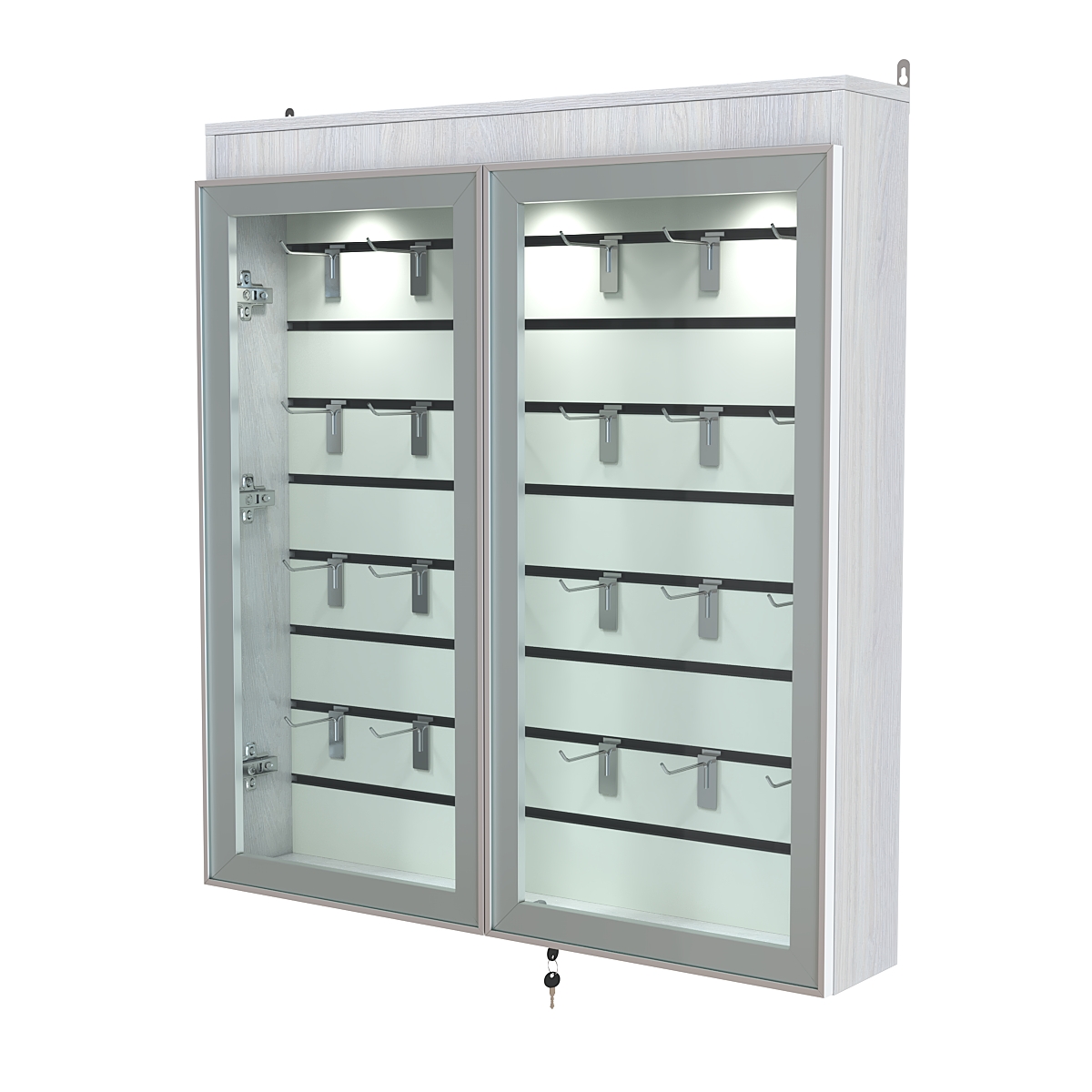 Витрина настенная №4-2Б закрытая с экономпанелью и фризом серии Collecto Ясень Анкор светлый