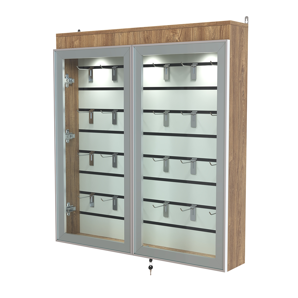 Витрина настенная №4-2Б закрытая с экономпанелью и фризом серии Collecto Дуб Канзас коричневый