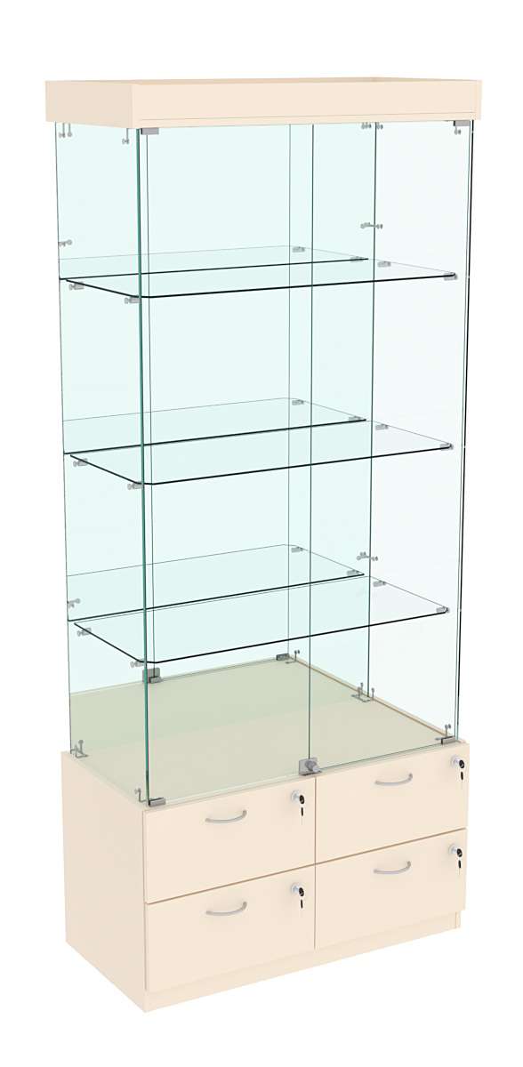 Витрина ХРУСТАЛЬ №3 прямоугольная (задняя стенка - зеркало) Крем Вайс