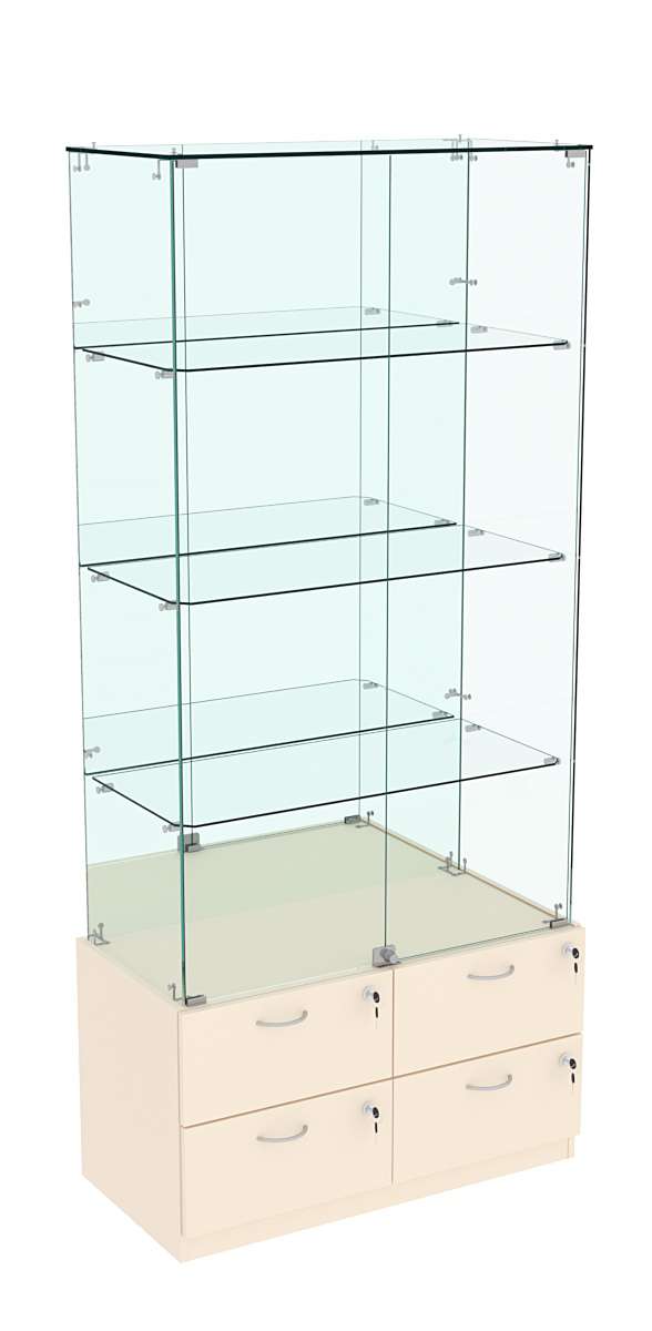 Витрина ХРУСТАЛЬ №7 прямоугольная (задняя стенка - зеркало) Крем Вайс