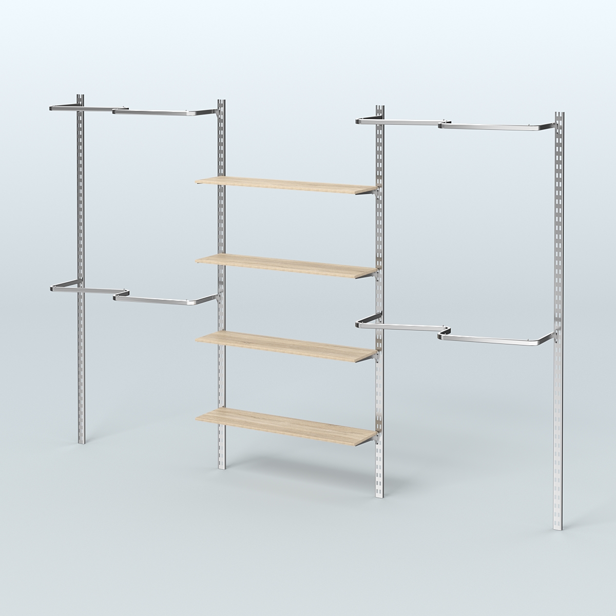 Система ГЛОБАЛ с полками из ДСП в центре и М-образными поручнями №9 (3600 мм) Дуб Сонома