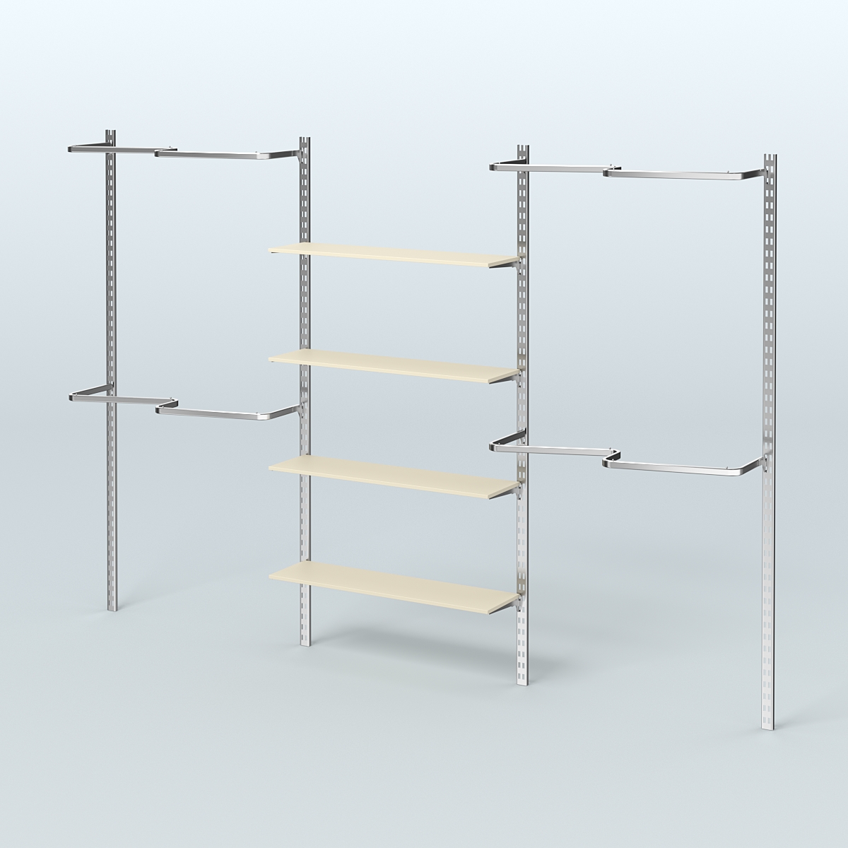 Система ГЛОБАЛ с полками из ДСП в центре и М-образными поручнями №9 (3600 мм) Крем Вайс