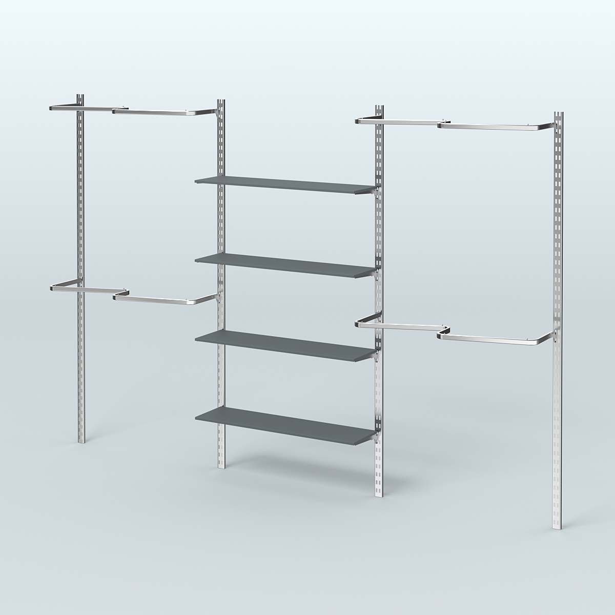 Система ГЛОБАЛ с полками из ДСП в центре и М-образными поручнями №9 (3600 мм) Темно-Серый