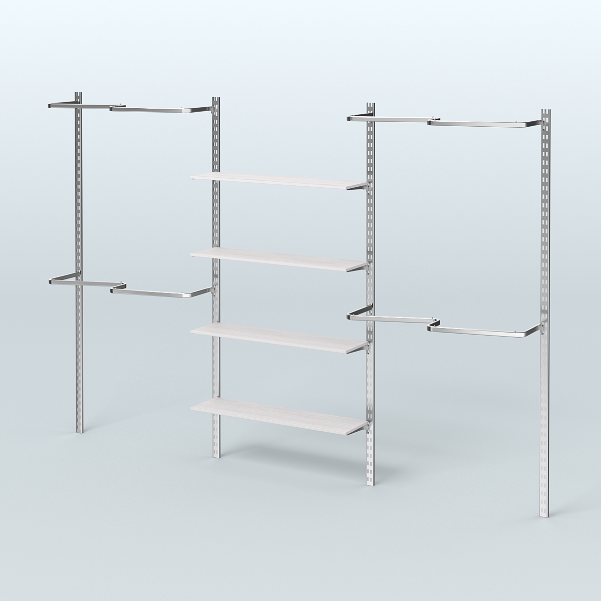 Система ГЛОБАЛ с полками из ДСП в центре и М-образными поручнями №9 (3600 мм) Ясень Анкор светлый