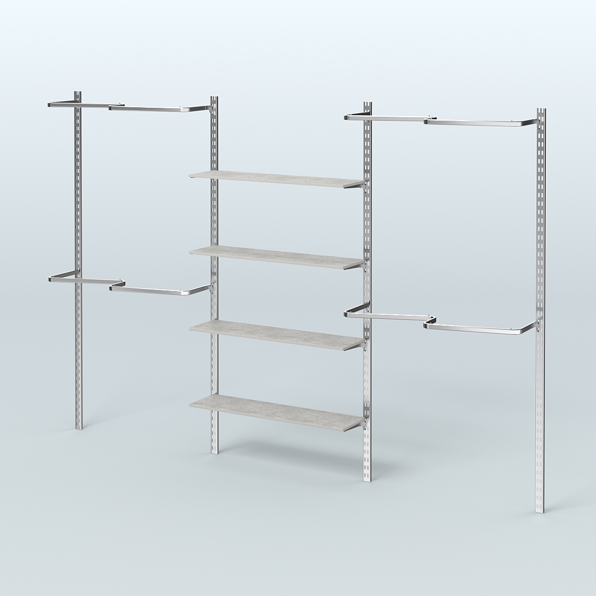 Система ГЛОБАЛ с полками из ДСП в центре и М-образными поручнями №9 (3600 мм) Метрополитан Грей