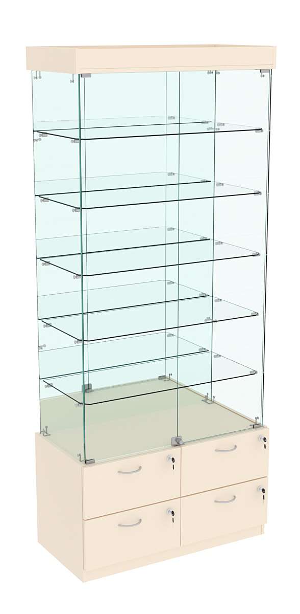 Витрина ХРУСТАЛЬ №503 прямоугольная (задняя стенка - зеркало) Крем Вайс