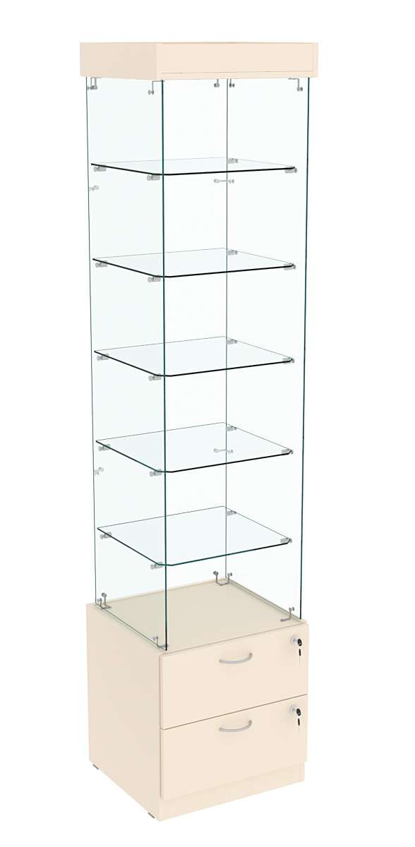 Витрина ХРУСТАЛЬ №602 стаканчик (З/C - стекло), без дверей Крем Вайс