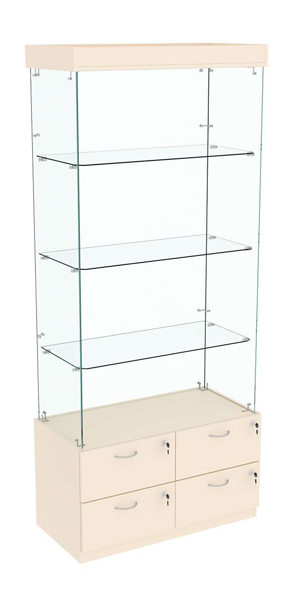 Витрина ХРУСТАЛЬ №101 прямоугольная (задняя стенка - стекло) Крем Вайс