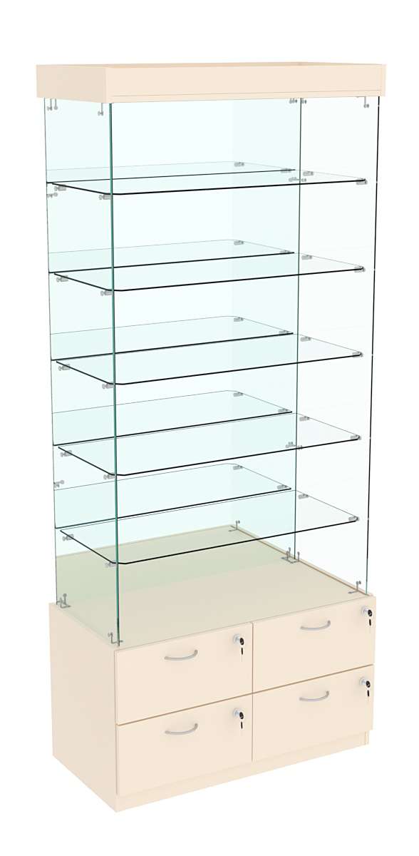 Витрина ХРУСТАЛЬ №603 прямоугольная (задняя стенка - зеркало) Крем Вайс