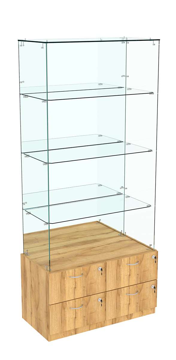 Витрина ХРУСТАЛЬ №107 прямоугольная (задняя стенка - зеркало) Дуб Золотистый