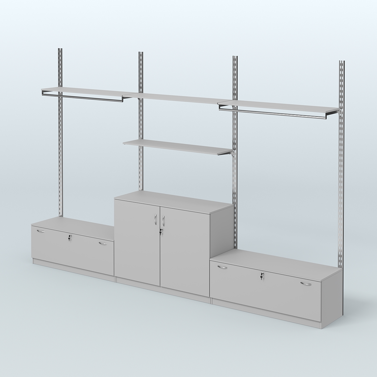 Система ГЛОБАЛ со сборными поручнями, полками из ДСП и тумбами Т11 и Т23 №1 (3600 мм) Серый