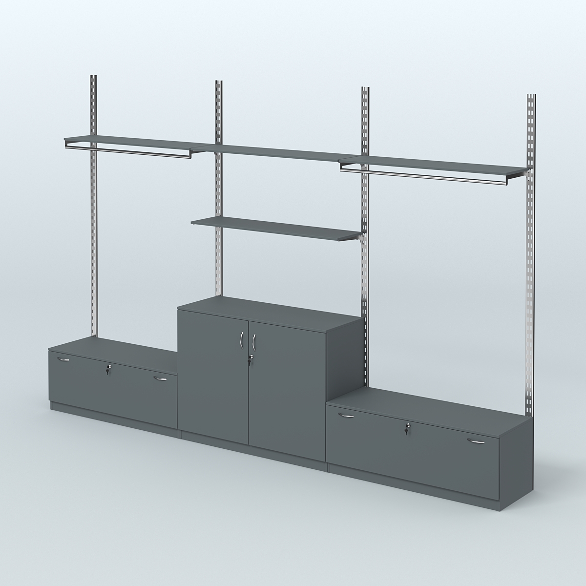 Система ГЛОБАЛ со сборными поручнями, полками из ДСП и тумбами Т11 и Т23 №1 (3600 мм) Темно-Серый